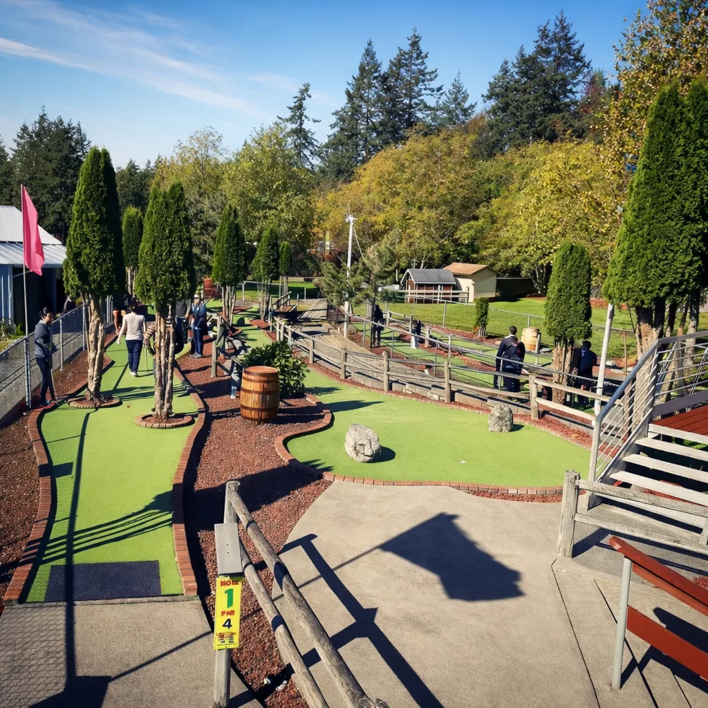 Miniature golf course with the Hole 1 sign